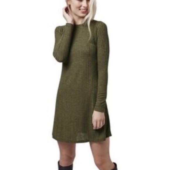 Green Long Sleeve Ribbed Sweater Dress | Topshop - Picture 4 of 4